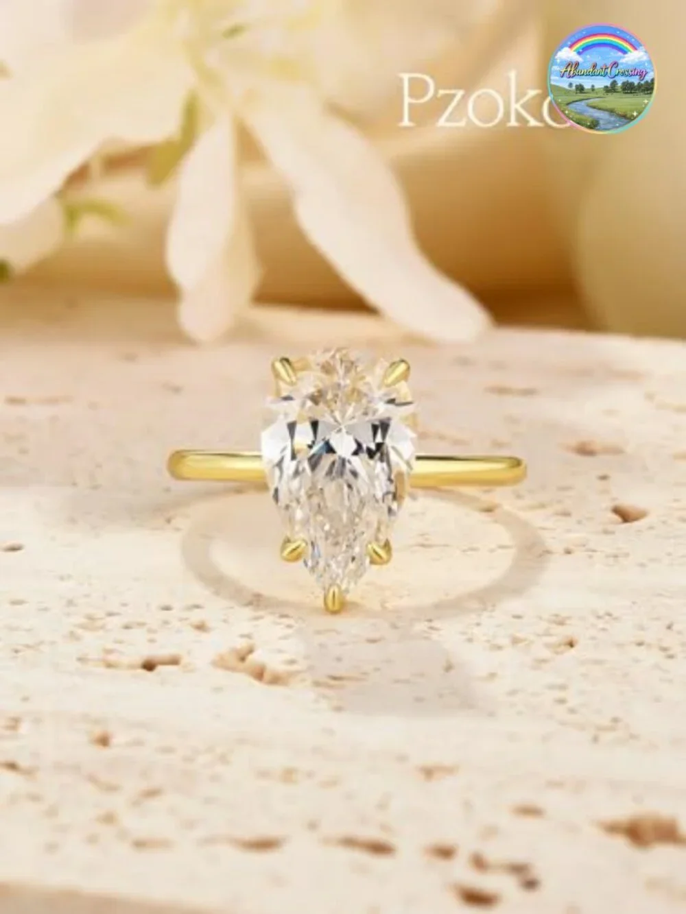 4ct Pear Shaped Engagement Ring, 925 Sterling Silver Gold Plated Solitaire